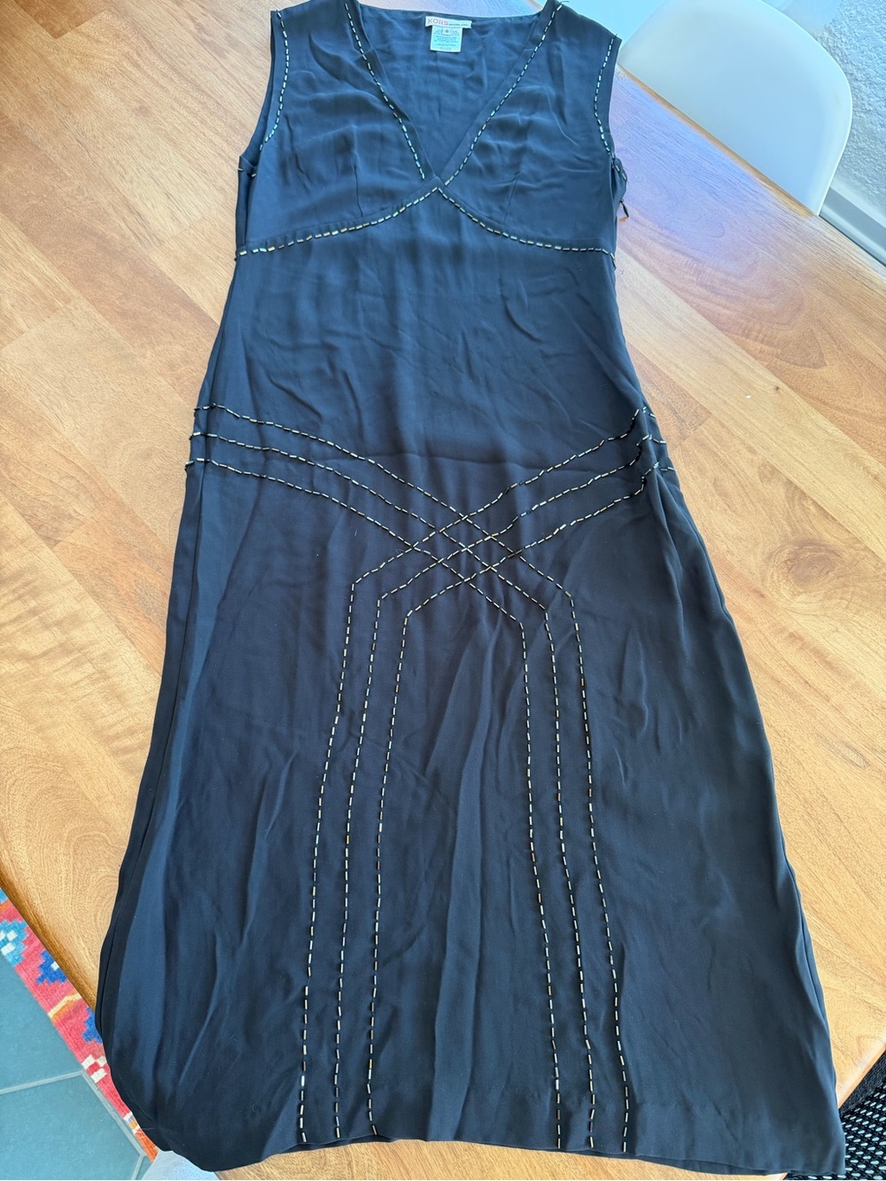 KORS Michael Kors Vintage Silk Black Maxi Dress with Beading Details Size 8